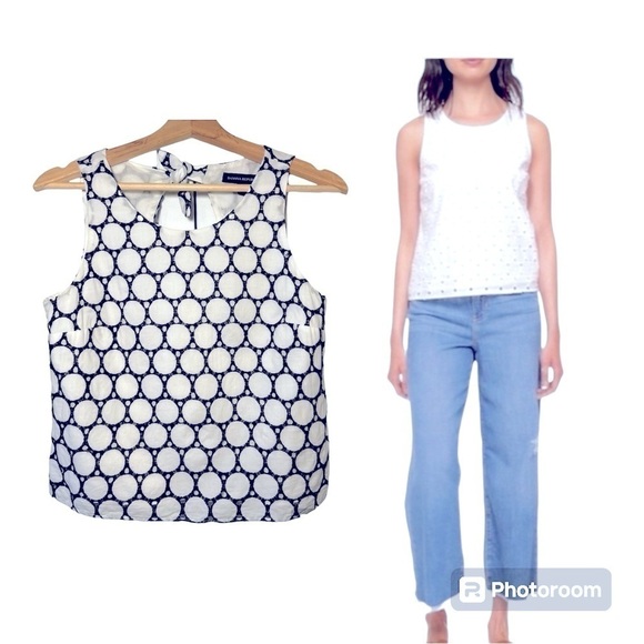 Banana Republic Eyelet Bow-back Tank Top Black White XS Petite - Picture 1 of 9